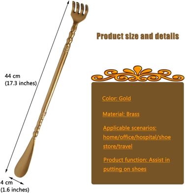 Допоміжна палиця для взуття для вагітних, латунний ріжок середньої довжини для домашнього господарства, міцний і довговічний помічник для взуття, інструмент для подряпин у формі вилки подвійного використання, Ge Gold