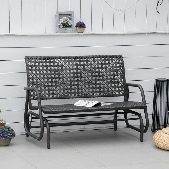 Лавка-гойдалка Outsunny Poly Rattan 70 x 120 x 84 см 2-місна зі спинкою для саду темно-сірий