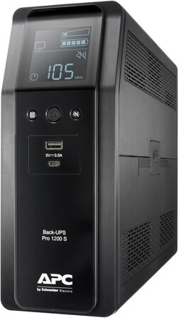 Резервний ДБЖ APC by Schneider Electric PRO UPS 900 ВА потужністю 900 ВА - BR900G-GR - включно зі страхуванням захисту пристрою вартістю 150 000 євро (5 - функція енергозбереження, багатофункціональний дисплей) (живлення 1200 ВА - модель SI, IEC - виходи 