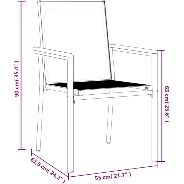Садові стільці ZEYUAN 2 шт. Чорний 55x61.5x90 см Текстиль і сталь Садове крісло, кемпінгове крісло, висока спинка, балконні меблі, балконне крісло, крісло для патіо, балконне крісло, 364099