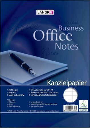 Папір Landr Chancellery формату А3, складений до формату А4, з правим полем з лінією, 80 г/м, 250 аркушів (з лінією, подвійне поле)