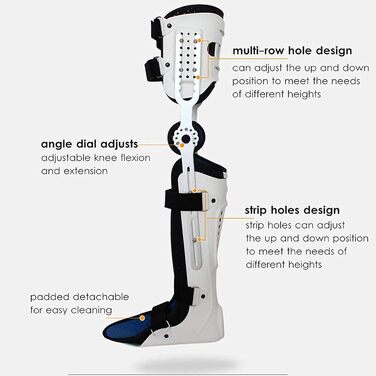 Ортез на колінний суглоб, ортез на гомілковостопний суглоб KAFO, фіксована жорстка опора на гомілковостопний суглоб стегна та фіксатор гомілковостопного суглоба - універсальний розмір білий зліва