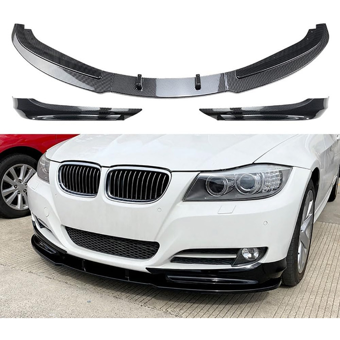 Передній губний спойлер QUNINE для BMW 3 Series E90 E91 LCI 2009-2012, передній бампер Губний спойлер Губний спліттер Дифузор Автомобільний передній спойлер Автомобільні аксесуари,2 Текстура вуглецевого волокна