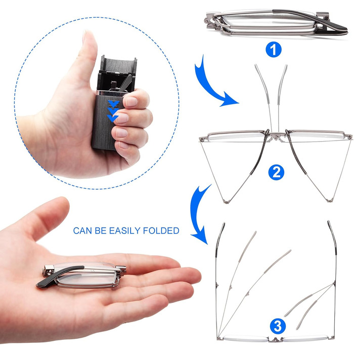 Пари складних металевих окулярів для читання Міні-портативні окуляри для читання з жорстким футляром Антисинє світло для жінок і чоловіків 11662.50 Темно-сірий і світло-сірий, 2