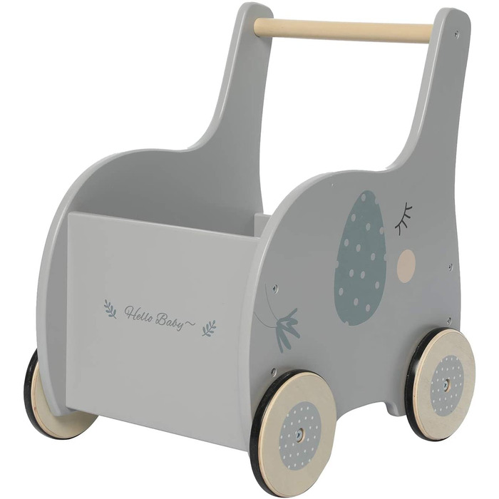 Дитячі ходунки Labebe Baby Walker Wood, ходунки для немовлят Baby Grey Elephant з місцем для зберігання на 1-3 роки, вільні від прогулянок/ходунки/іграшки для малюків/іграшки/коляска/розваги для дітей/ходунки