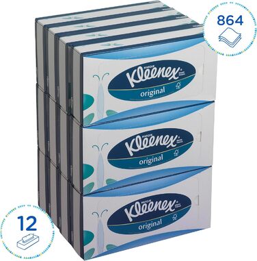 Косметичні серветки / носові хустки Kleenex 8824 - м'які, міцні та абсорбуючі - 12 x 72 (864 серветки) білий, 3-шаровий, без ароматизаторів білий 72 предмети (12 упаковок)