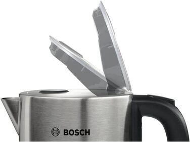 Акумуляторний чайник Bosch TWK7S05, автоматичне вимкнення, захист від перегріву, автоматична зупинка подачі пари, легке очищення, 1,7 л, 2200 Вт, чорний/сірий Одинарний