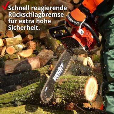 Бензинова бензопила HECHT - об'єм 50 см - шина 40 см - гальмо віддачі - ланцюг - змащення ланцюга - 20,8 м/с швидкість різання - бензопила для розпилювання деревини в саду та лісі бензинова бензопила червоного кольору
