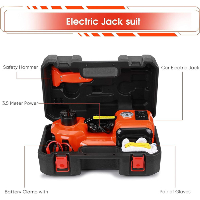 Електричний домкрат 5T, 12 В, 5 Т, комплект домкрата, включаючи насос аварійного накачування шин для автомобіля, позашляховика, з транспортною коробкою (15-45 см) Cric 5T