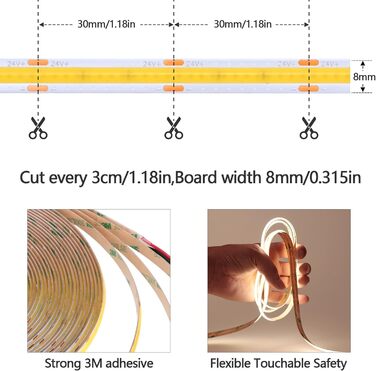 Світлодіодна стрічка 3000K Світлодіодна стрічка тепла біла 384 світлодіоди/м Самоклеюча світлодіодна стрічка CRI 93 Висока яскравість 6800 лм Неводонепроникна світлодіодна стрічка IP20 для внутрішнього оздоблення будинку (лише стрічка) (натуральний білий,