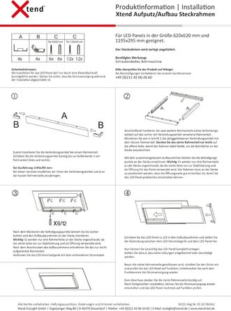 Монтажна рамка Xtend EcoLight 5 шт. для LED панелі 620x620мм 62x62см, колір алюмінію білий для поверхневого монтажу, кліпса, безгвинтова збірка 5 шт.