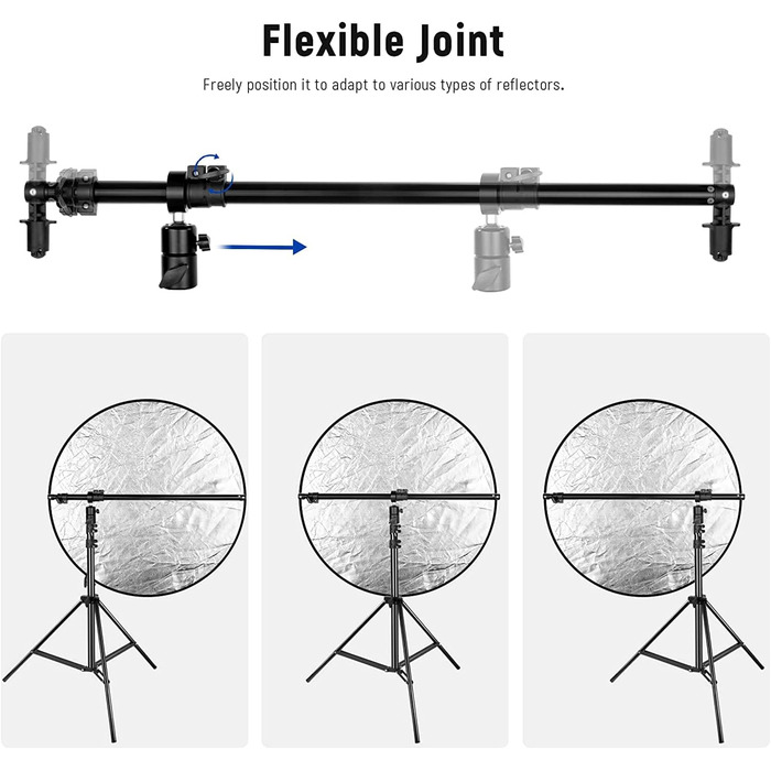 Розсувний тримач рефлектора, фотостудійний телескоп Від 27,9 до 47,2 дюйма Кронштейн зі штангою Поворотний рефлекторний кронштейн на 360 градусів для зйомки продуктів і портретів, чудово підходить для студії на відкритому повітрі та фотографії