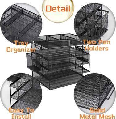Настільна папка для файлів формату A4 з 4 рівнями, сітчастий тримач для файлів з 4 лотками для листів, металевий тримач для журналів з верхнім тримачем для канцелярського приладдя, настільний органайзер для офісу, школи та дому