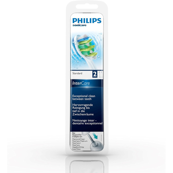 Оригінальні щітки Philips Sonicare InterCare HX9002/07 Clean InterDental Spaces & Gum Line підходить для будь-якої зубної щітки Sonicare із системою кріплення 2 упаковки, стандартні, білі стандартні 2 упаковки