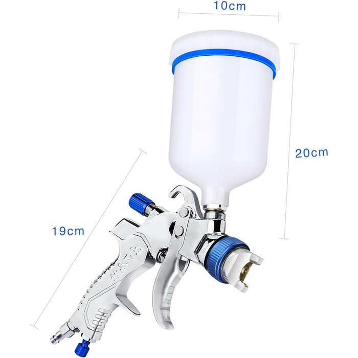 Фарборозпилювач HVLP Фарборозпилювач з 3 соплами 1,4/1,7/2,0 мм, пластиковим стаканом 600 мл, регулятором тиску повітря, ситом для фарби тощо. Професійний фарборозпилювач з пневматичною системою розпилення фарби для автомобілів, меблів