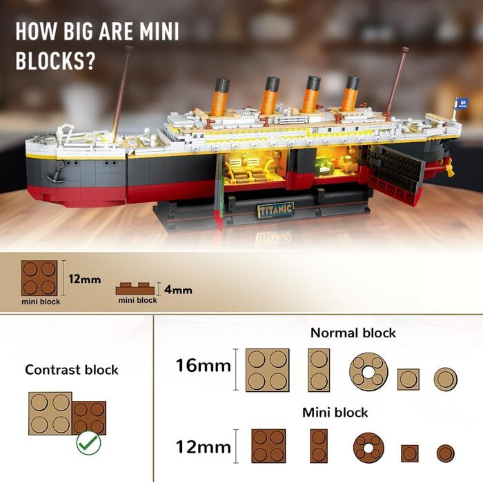 В 1 Конструктор Титанік зі світлодіодним підсвічуванням, 1883 шт. Міні-конструктор корабля Титанік з льодовиком, модель корабля, іграшка з блоків, подарунок для дорослих, дітей, хлопчиків, дівчаток 8-12, 2