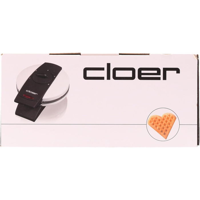 Вафельниця Cloer 1621 для класичних вафель у вигляді серця, 930 Вт, розмір вафель 15,5 см, ступінь підрум'янювання з безмежним вибором, біла, металева біла одинарна