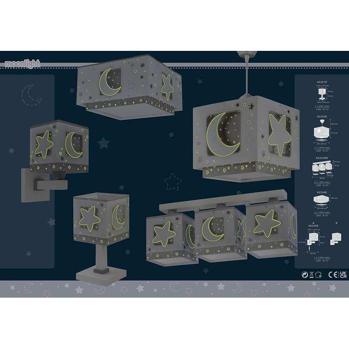Настільна лампа Блакитний місяць Світильник для дитячої кімнати, сірий, 63231T