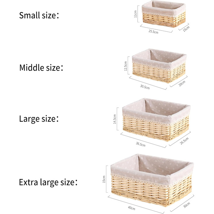 Кошик для полиць ручної роботи LONGERO, плетений кошик ручної роботи, для зберігання та організації, натуральні плетені матеріали з бавовняною підкладкою, прямокутні, ука, дуже великі дуже великі