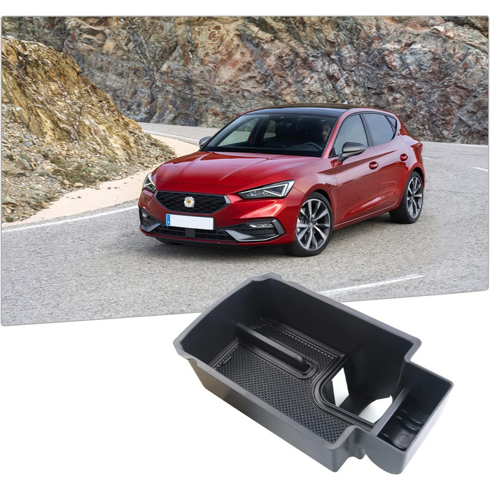 Сумісний з Seat Leon MK4 KL1/8 Cupra Formentor 2020-2023 2024 Ящик для зберігання на центральній консолі з нековзним килимком Відсік для зберігання Аксесуари Органайзер підлокітника Лоток Центральний підлокітник Бардачок Чорний