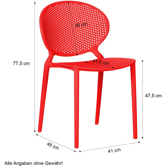 Садовий стілець пластиковий штабельований чорний набір з 4 стійких до погодних умов стільців для садових меблів Modern (червоний), 4u