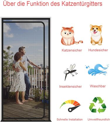 Балконні двері SHRRL Cat Screen, потовщений котячий екран для вітальні, спальні, кухні, внутрішнього дворика, двері з екраном для собак і котів із застібкою-блискавкою. (Підходить для розміру дверей 90 см х 210 см) (140x240 чорний)