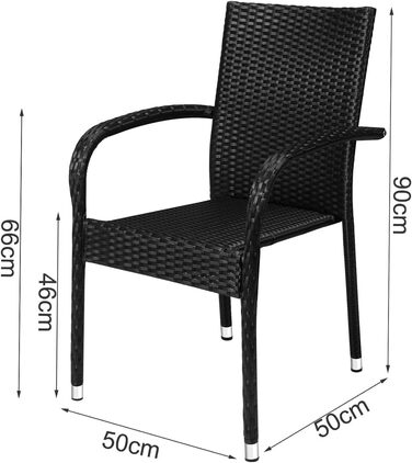 Набір садових стільців Casaria Poly Rattan з 4 шт. абельованих регульованих по висоті вантажопідйомності 160 кг підлокітника Садовий балкон Тераса Стілець для штабелювання Садове крісло Чорний комплект з 4 чорних