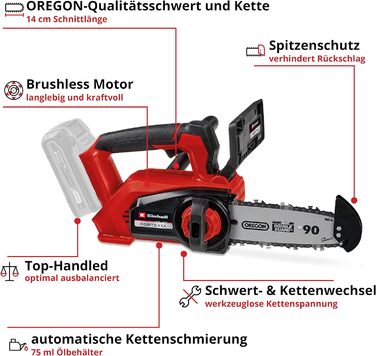 Акумуляторна бензопила Einhell Professional одноручна FORTEXXA 18/20 TH Power X-Change (Li-Ion, 18 В, безщітковий двигун, 20 см якісне лезо та ланцюг OREGON, макс. 3 800 хв-1, без акумулятора та зарядного пристрою) без акумулятора та зарядного пристрою