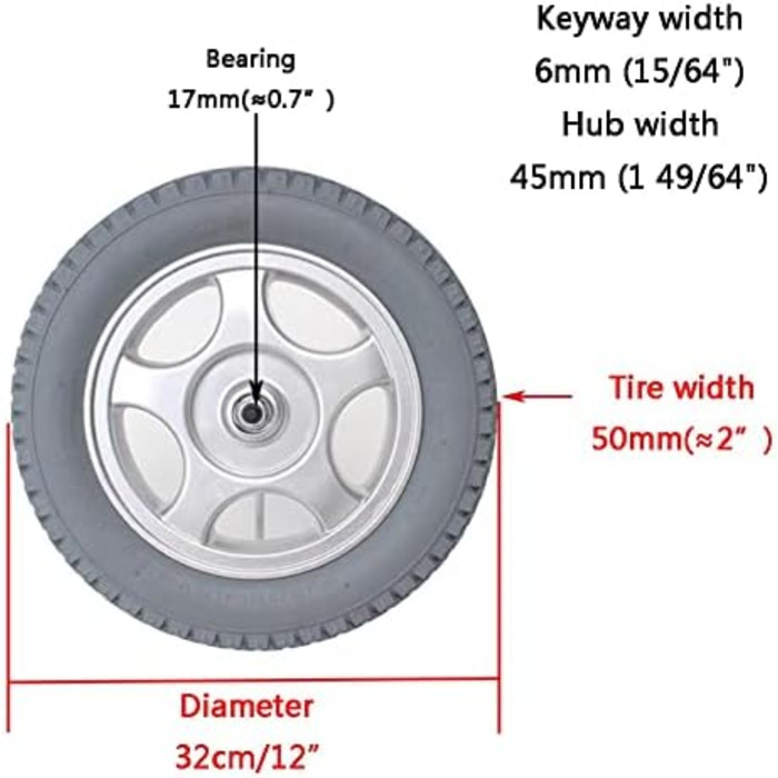Задні колеса для інвалідного візка, запасні колеса, електричні аксесуари для інвалідних візків, 12-дюймові суцільні колеса Pu, 1 пара