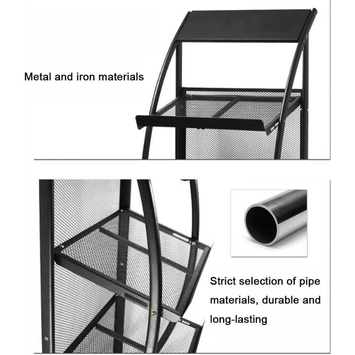 Підлоговий стелаж для журналів, стелаж для брошур на 4-х колесах, 4-шаровий стелаж для газет, для виставок, торгових центрів, легко переміщується і збирається (колір білий, розмір 48 x 38 x 135 Білий 48x38x135 см)