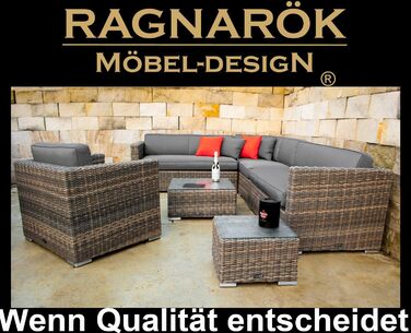 Дизайн меблів Ragnark PolyRattan lounge - Німецький виробник - 8 років ГАРАНТІЯ - Садові меблі, група сидінь, стіл, алюміній, нержавіюча сталь, також двостороннє регульоване крісло, ротанг, натуральна оббивка, сірий