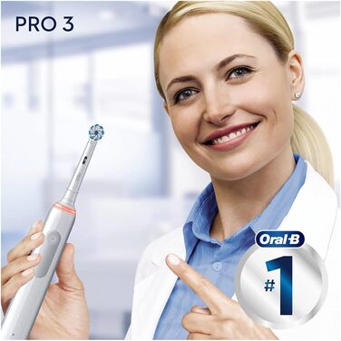 Електрична зубна щітка Oral-B PRO 3 3000 Sensitive Clean, з 3 режимами чищення, включаючи чутливий і візуальний контроль тиску на 360 для догляду за зубами, розроблений компанією Braun, білий