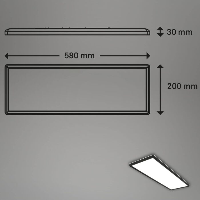 Стельовий світильник світлодіодний, світлодіодна панель ультра плоска, ефект підсвічування, нейтральне біле світло, 3.000 люмен, чорний, 580x200x30 мм (ДхШхВ), 7402-415 Чорний 58 см Квадрат
