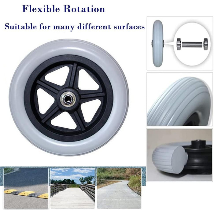 Дюймові передні частини інвалідних візків, суцільні гумові колеса з поліуретану, аксесуари для ручних інвалідних візків, непневматичні/сірі/7 дюймів, 7-