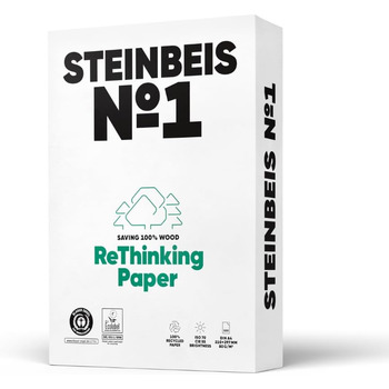 Папір для принтера Steinbeis No. 1 перероблений папір формату DIN A4 80 г/м, білий і без хлору, високоякісний копіювальний папір на 2500 (5 x 500) аркушів ISO 70 / CIE 55