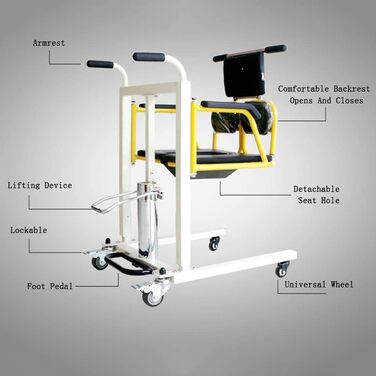 Перенесення інвалідного крісла, гідравлічний підйомник пацієнта для домашнього використання, перенесення крісла для душу з ліжка в туалет з розділеним сидінням і піддоном для ліжка на 180, домашній підйомник для дорослих, людей похилого віку