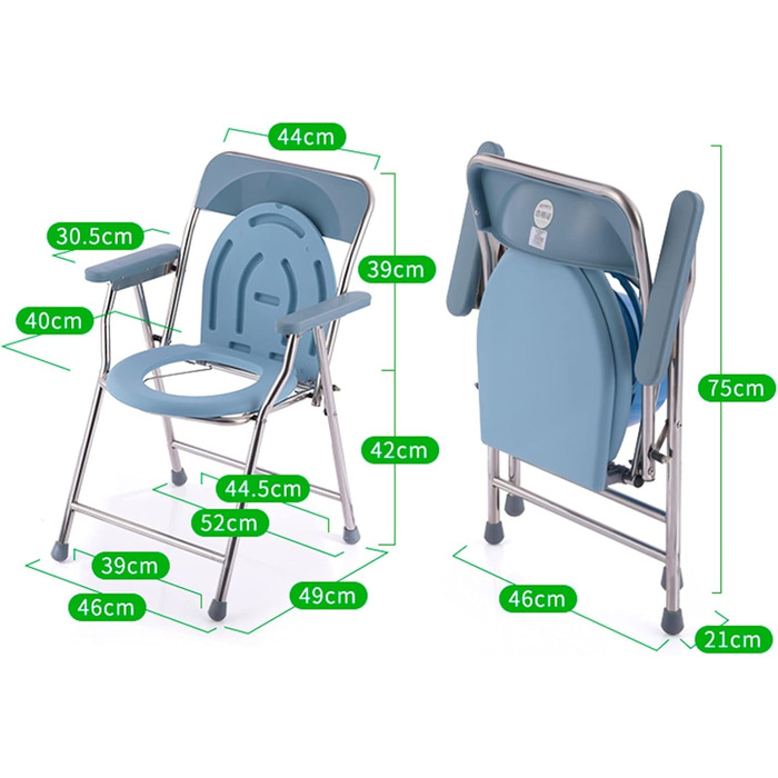 Портативне мобільне туалетне крісло, розкладне крісло для унітазу, крісло для душу з підлокітниками та спинкою, крісло для ванни для літніх людей, інвалідів, вагітних жінок