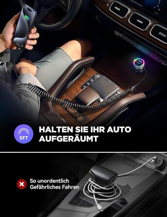 Адаптер Bluetooth JOYROOM Автомобільний FM-передавач Автомобільний передавач Bluetooth 5.4 для автомобіля Bluetooth, подвійний мікрофон і світлодіодне світло, Bluetooth і U-диск