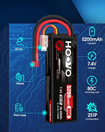 Акумулятор 2S LiPo Акумулятор 7,4V 5200mAh 80C Твердий корпус з Deans Plug Запасна батарея для RC Автомобіль Вантажівка Heli Літак Рок Гусеничний Літак Літак Вертоліт RC Автомобіль Вантажівка Човен (2 Packs)