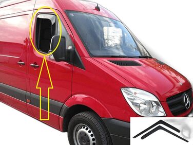 Сумісний з Mercedes Sprinter 906 (2006-2018) V W Crafter LT3 (2006-2017) Дефлектор вітру Темний дим Тоноване акрилове скло Двері Бічне скло Внутрішньоканальні козирки Дощ Сніг Сонцезахисний козирок, 2 шт.