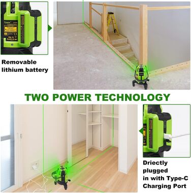 Лазерний нівелір Huepar з зеленими мультилініями - чотири вертикальні та одна горизонтальна лінія з самовирівнюючим лазерним інструментом для поперечних ліній - основа, що обертається на 360, жорсткий кейс L141G
