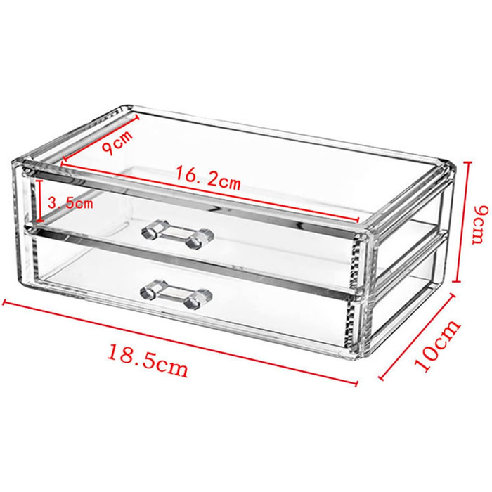 Органайзер для макіяжу Tidyard, 2 ящики, прозора акрилова коробка для зберігання ювелірних виробів, косметики, пензликів для макіяжу, гумок для волосся, нитки тощо