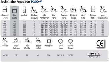 Інвалідне крісло FabaCare з барабанним гальмом D200-V, легке складане крісло колісне, універсальне регульоване, складне, транспортне крісло преміум-класу, ширина сидіння 48 см Ширина сидіння 48 см