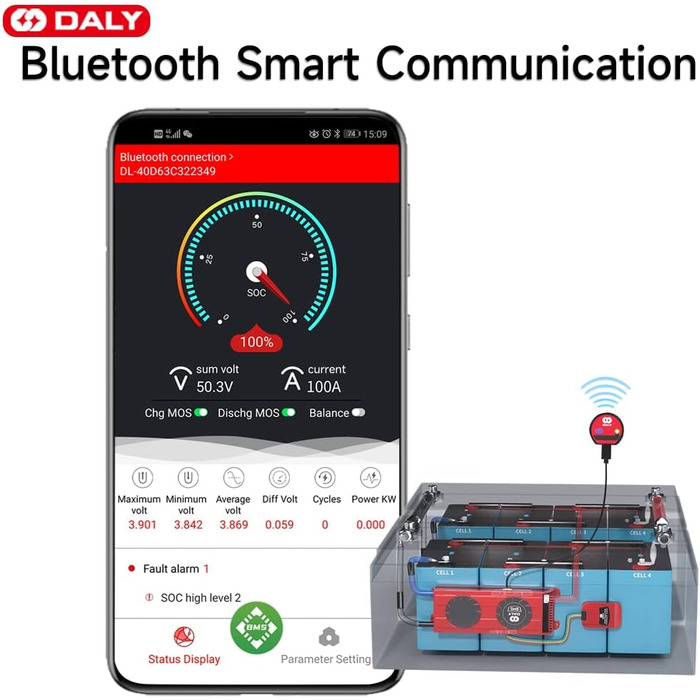 Паралельний модуль DALY BMS 1 A з вентилятором Smart BMS LiFePo4 8S 24 В 250 А та портом CAN, Smart BMS Bluetooth ключ для літієвих акумуляторів 3,2 В, інвертор, ДБЖ та домашня система зберігання (Lifepo4 8S 24V CAN BT, 100A вентиляторпаралельний Module1A