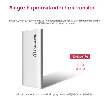 Зовнішній твердотільний накопичувач Transcend 250 ГБ ESD260C USB 3.1 Gen 2 Type C