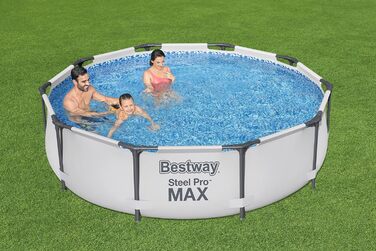 Комплект каркасного басейну Bestway Steel Pro MAX з фільтруючим насосом Ø 305 x 76 см, світло-сірий, круглий одинарний