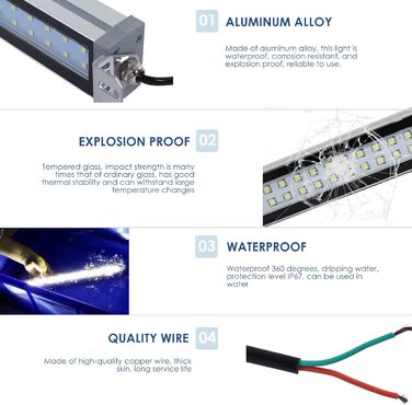 Світлодіодний трубчастий світильник 24 В 12 Вт, робоче світло з верстатом з ЧПУ, з водонепроникним вибухозахищеним промисловим світлом з алюмінієвого сплаву IP67