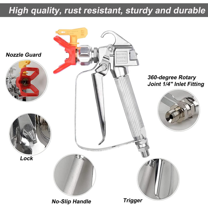 Безповітряний фарборозпилювач фарборозпилювач високого тиску з 517 сопловим гніздом і 6 змінними фільтрами для безповітряного фарборозпилювача для системи безповітряного розпилення фарби безповітряний фарборозпилювач розпилювач фарборозпилювач, 3600 PSI