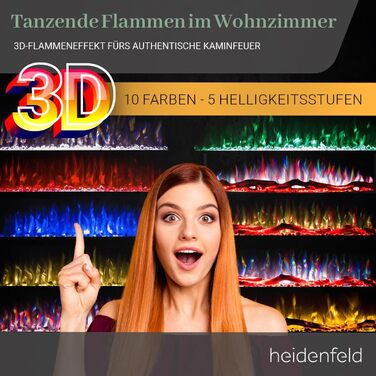 Електричний камін Heidenfeld HF-WK200 3 РОКИ ГАРАНТІЇ - Настінний монтаж - Заміна декору 3в1 - 1500 Вт - Зміна кольору світлодіода - 3D полум'я - Настінний камін - Піч (92,0 x 55,0 см, чорний) 92,0 x 55,0 см Чорний