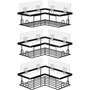 Душова полиця UUlioyer без кута для свердління, водонепроникна та нержавіюча душова полиця, органайзер для полиць у ванній кімнаті з 3 шт. , тримач для шампуню та гелю для душу, чорний (кутова полиця для душу з 3 шт. )